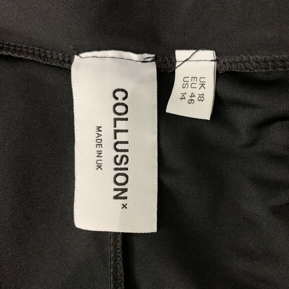 ASOS COLLUSION Wide Leg Pull On Pants Black Stretch High Rise 14 - Picture 5 of 6